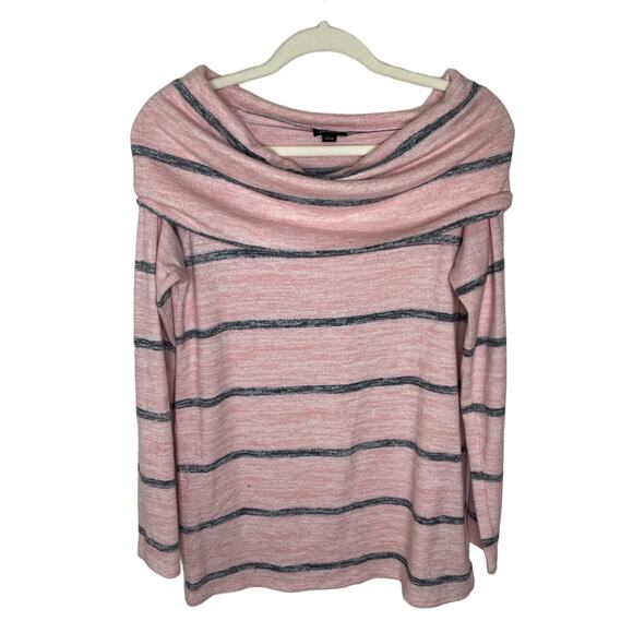 a.n.a Pink and Gray Stripped off the shoulder Long Sleeve Basic Sweater sz small - Picture 1 of 5